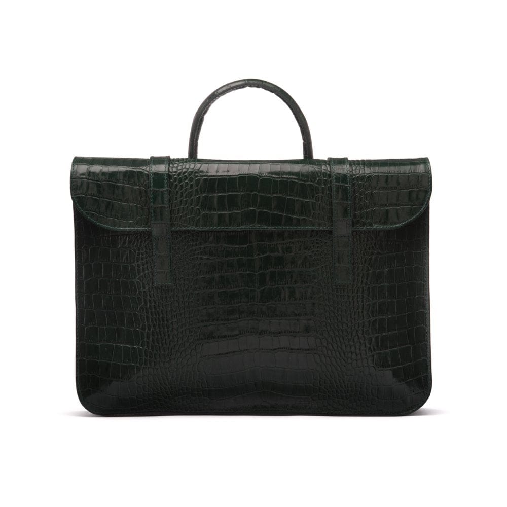 Leather music bag, green croc, front