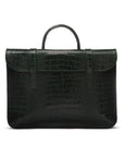 Leather music bag, green croc, front