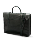 Leather music bag, green croc, side