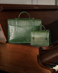 Leather music bag, green croc, lifestyle