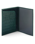 Luxury leather passport cover, green croc, inside