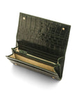 Leather Mayfair concertina purse, green croc, inside