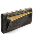 Leather Mayfair concertina purse, green croc, back