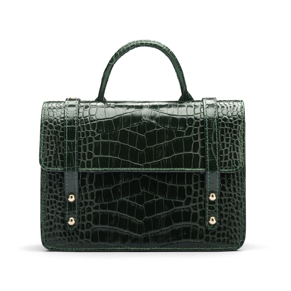 Mini top handle Harmony music bag, green croc, front view