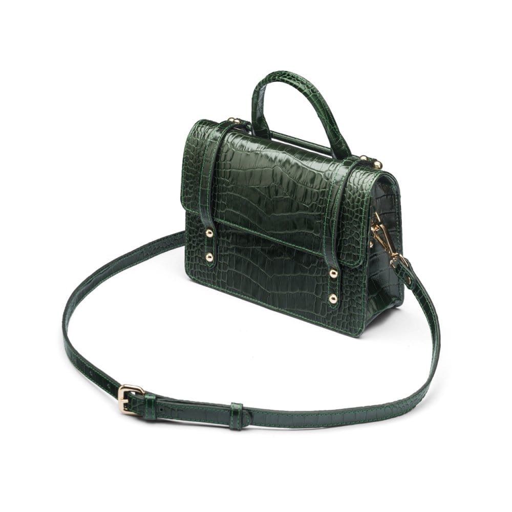 Mini top handle Harmony music bag, green croc, side view