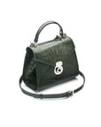 Mini Burnett small top handle bag, green croc, side view