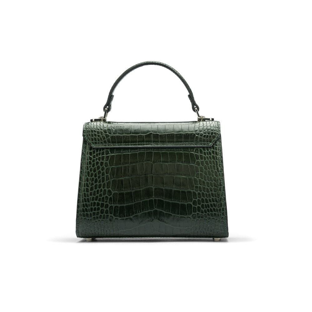 Mini Burnett small top handle bag, green croc, back view