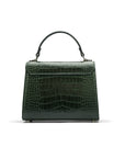 Mini Burnett small top handle bag, green croc, back view