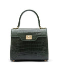 Mini leather Morgan Bag, top handle bag, green croc, front view