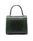 Mini leather Morgan Bag, top handle bag, green croc, back view