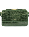 Compact crossbody bag, green croc, front