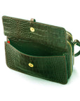 Compact crossbody bag, green croc, front pocket