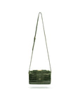 Compact crossbody bag, green croc, shoulder strap