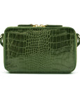 Compact crossbody bag, green croc, back view