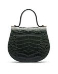 Leather rounded bottom top handle bag, green croc, back