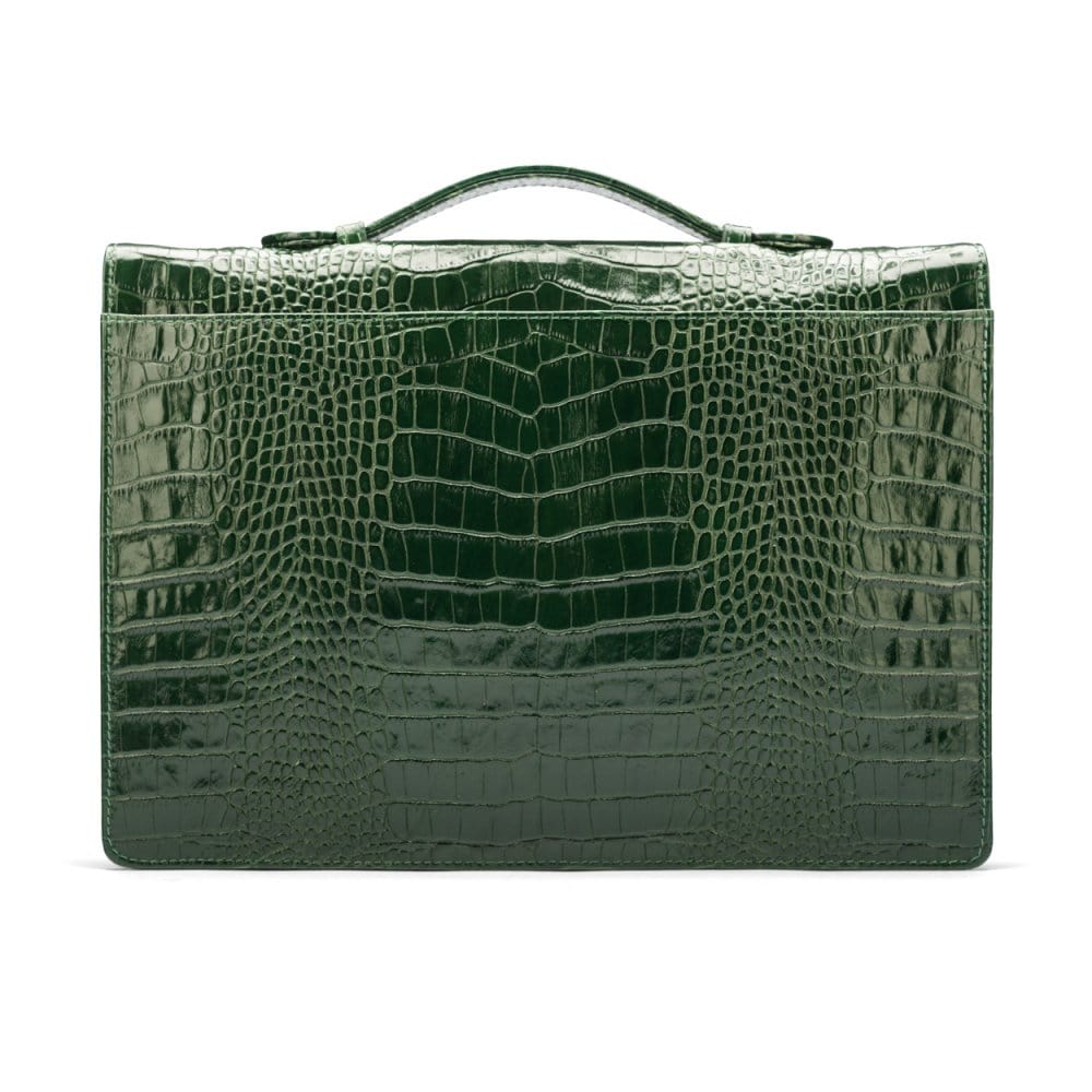 Small leather briefcase, green croc, back