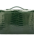 Small leather briefcase, green croc, back