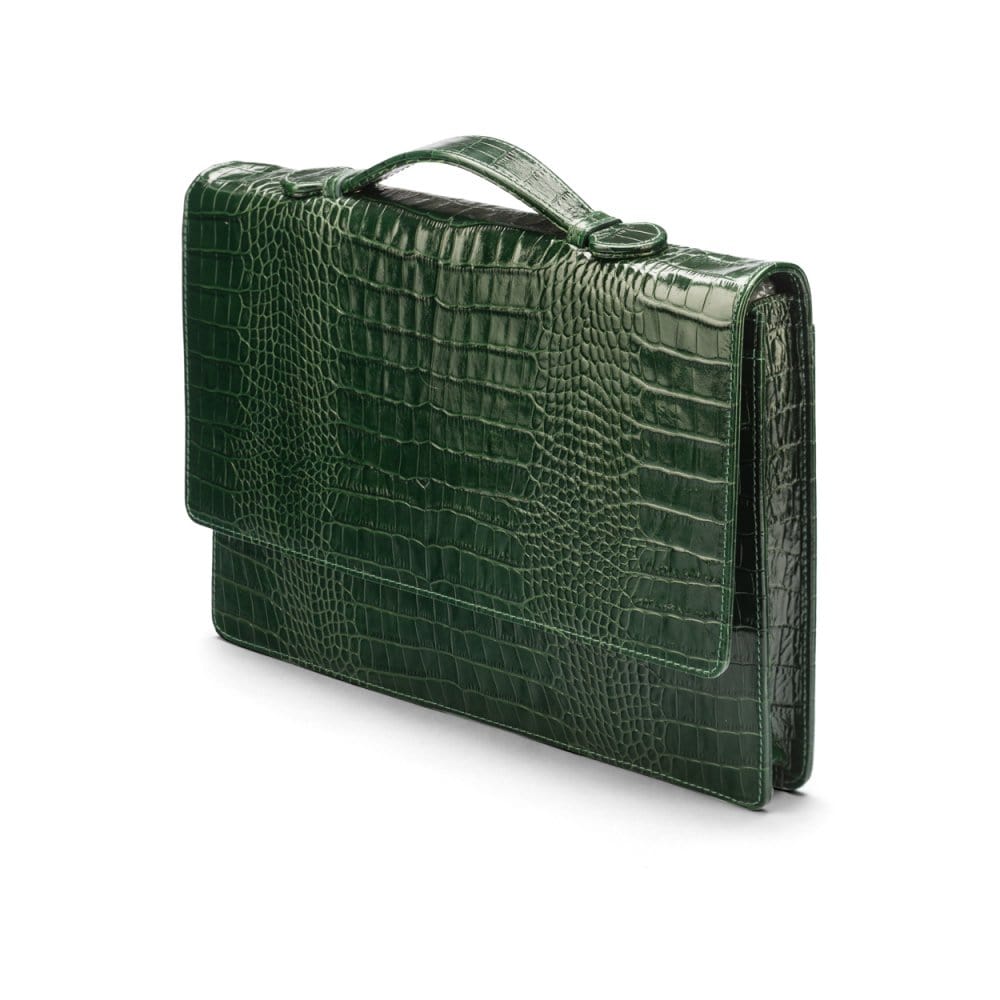 Small leather briefcase, green croc, side