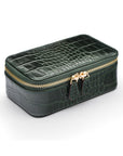 Zip around jewellery case, green croc, front