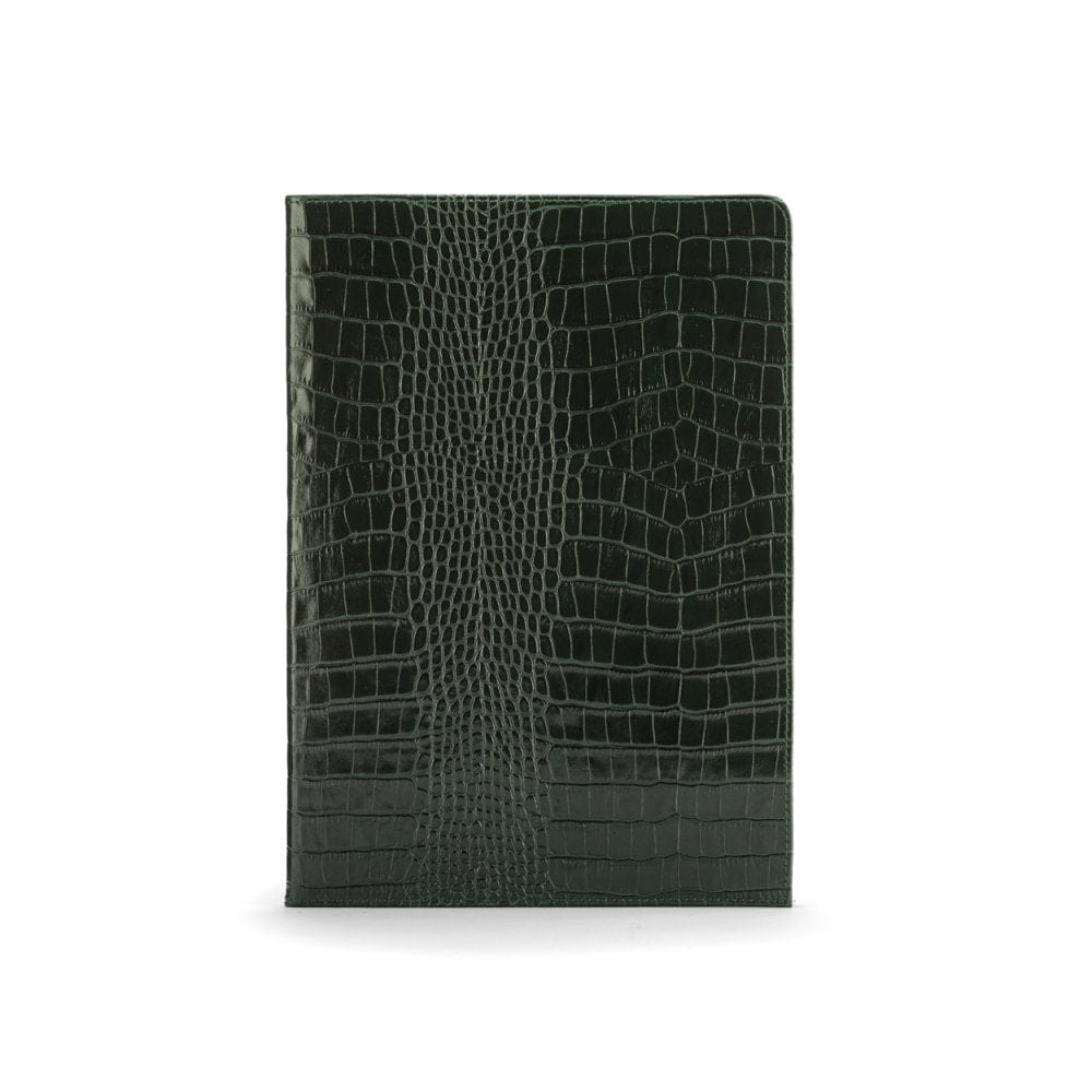 Simple leather document folder, green croc, front