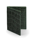 RFID leather credit card holder, green croc, front view
