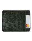 Flat leather credit card holder, green croc, front