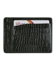 Flat leather credit card holder, green croc, back view