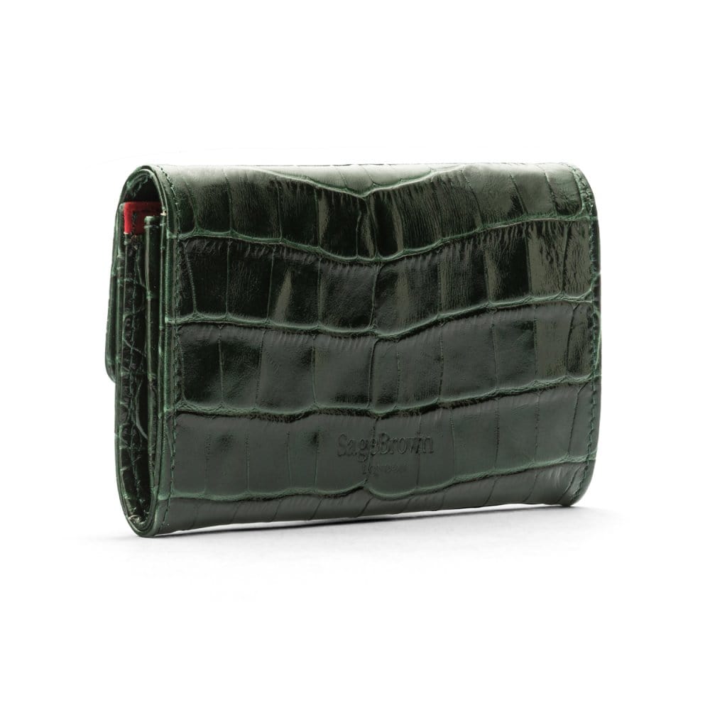 Small leather concertina purse, green croc, back