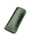 Small leather glasses case, green croc, front