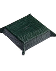 Leather valet tray, green croc with black, base