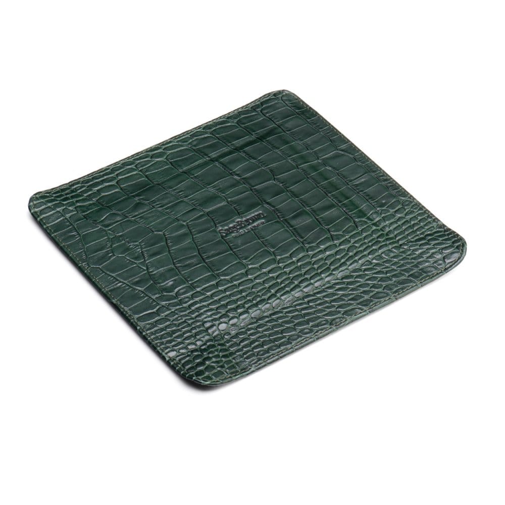 Leather valet tray, green croc with black, flat base