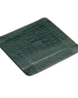 Leather valet tray, green croc with black, flat base