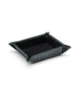 Small leather valet tray, green croc with black, front