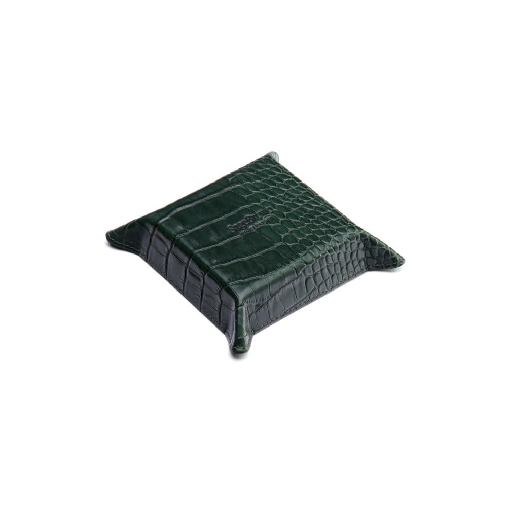 Small leather valet tray, green croc with black, base