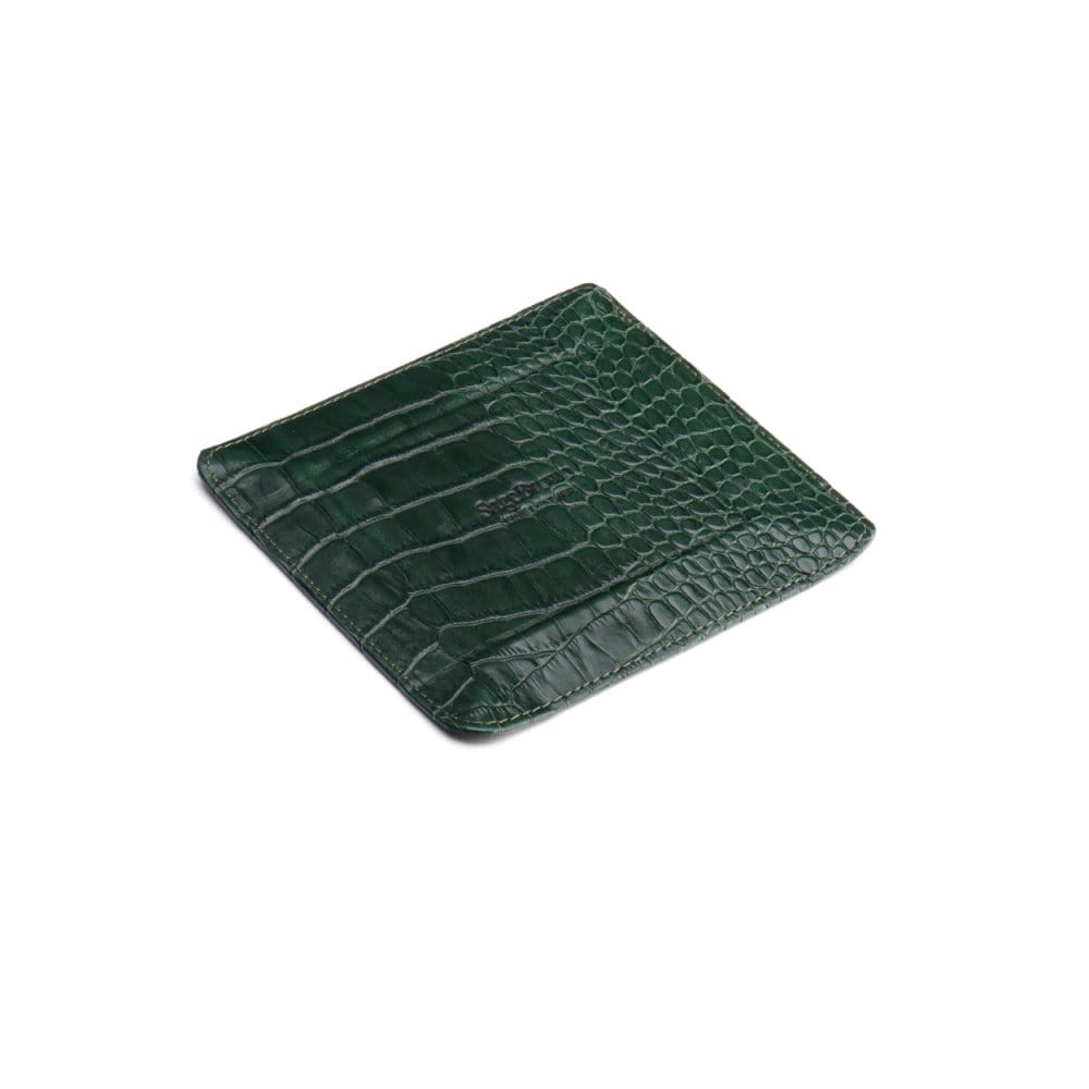 Small leather valet tray, green croc with black, reverse