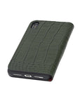 iPhone XS Max wallet case, green croc, base