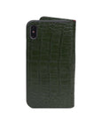 iPhone XS Max wallet case, green croc, back