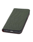 iPhone XS Max wallet case, green croc, front