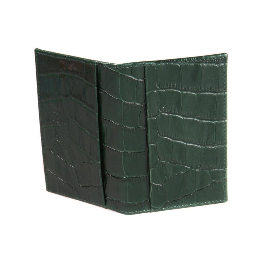 Leather travel card wallet, green croc, back