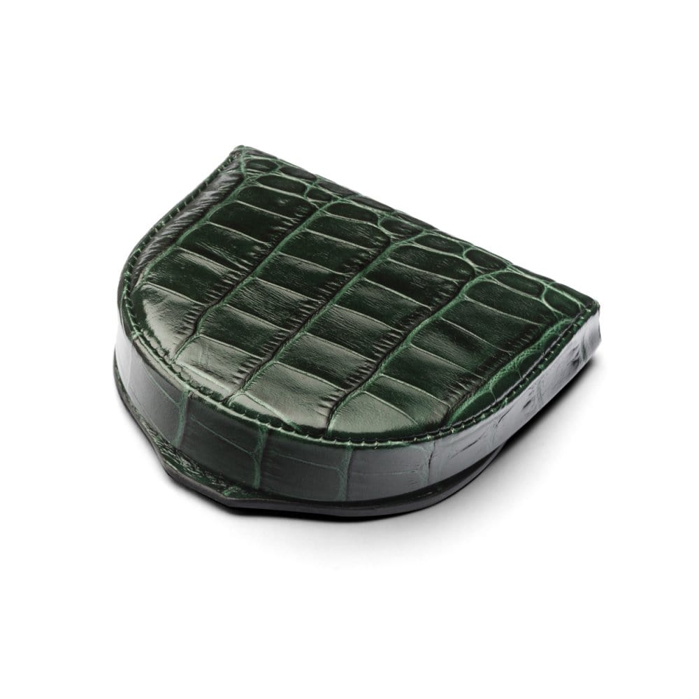 Leather horseshoe coin purse, green croc, front