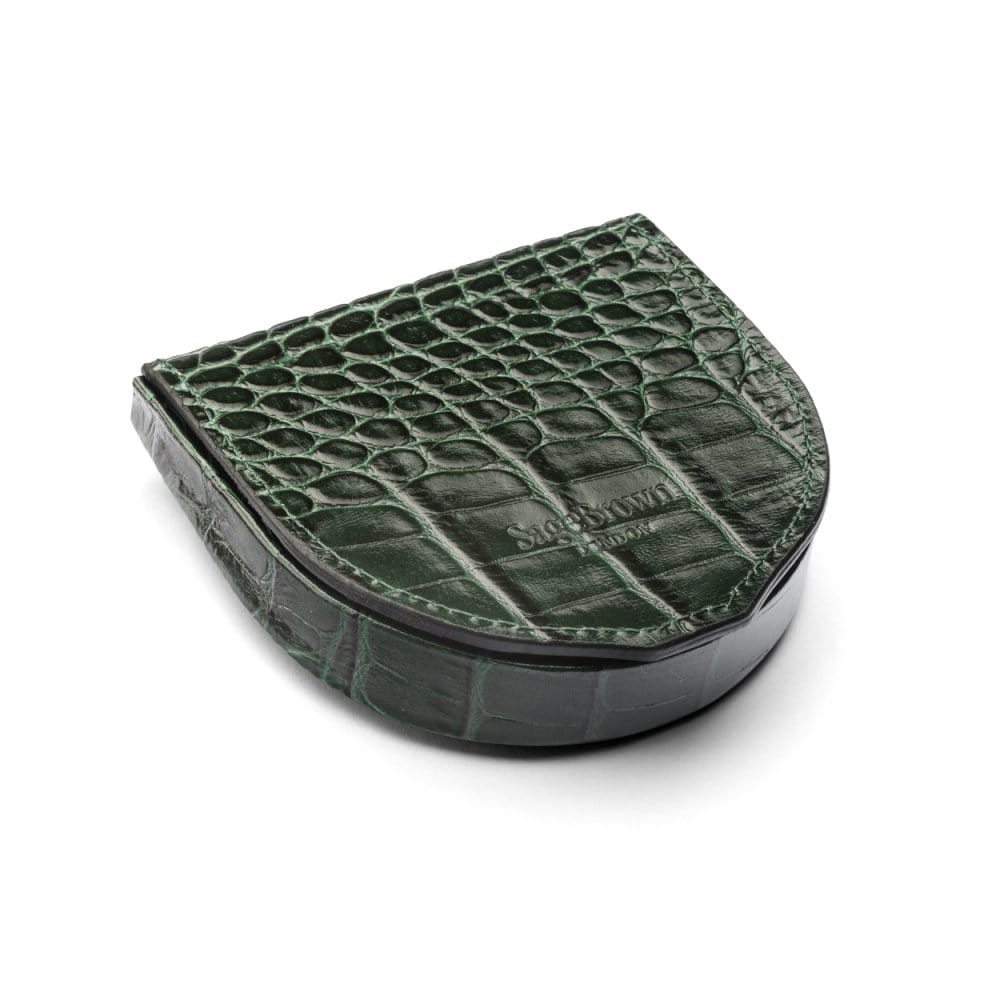 Leather horseshoe coin purse, green croc, base