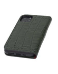 Leather iPhone 11 Pro wallet case, green croc, back