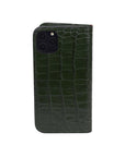 Leather iPhone 11 Pro wallet case, green croc, back