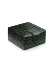 Leather jewellery box, green croc, front