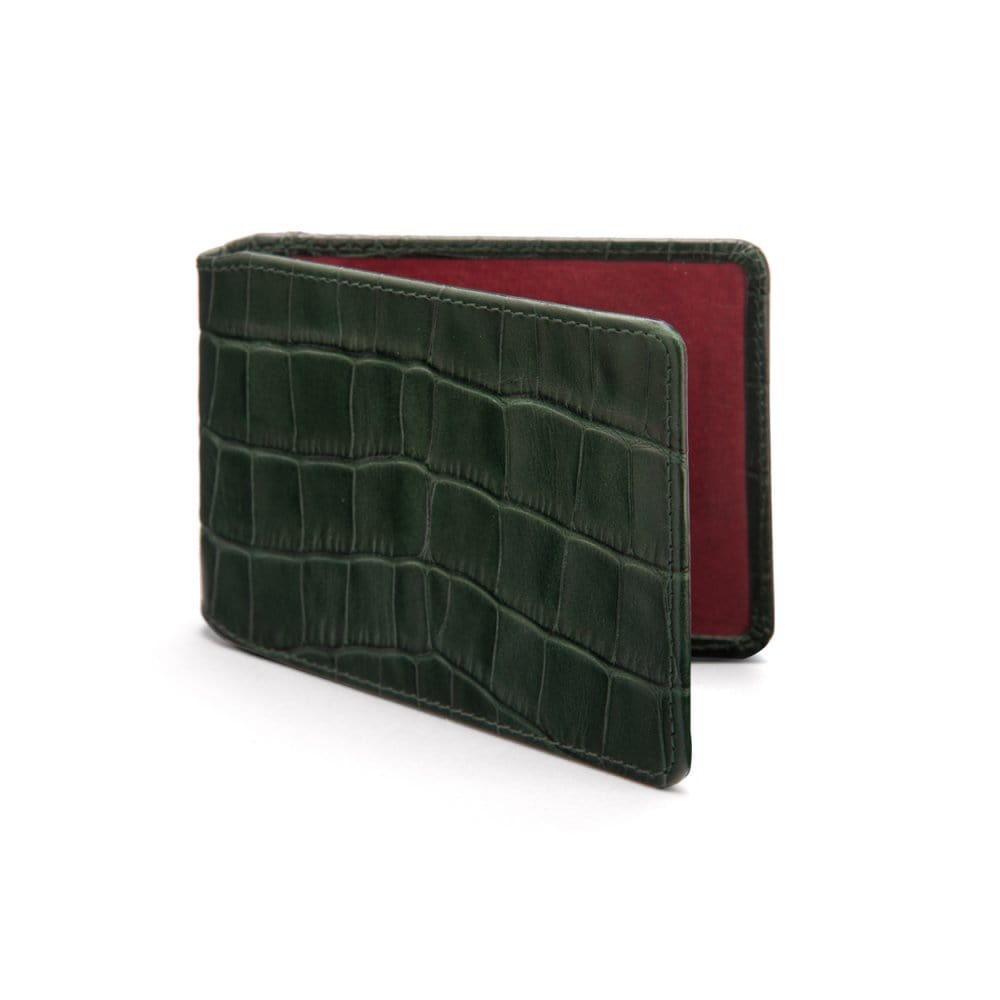 Leather Oyster card holder, green croc, front