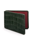 Leather Oyster card holder, green croc, front