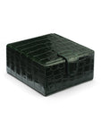 Compact leather jewellery box, green croc, front