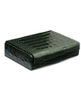 Luxury leather jewellery box, green croc, front