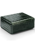 Small leather accessory box, green croc with red, front