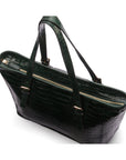 Women's leather 13" laptop workbag, green croc, zip cosure